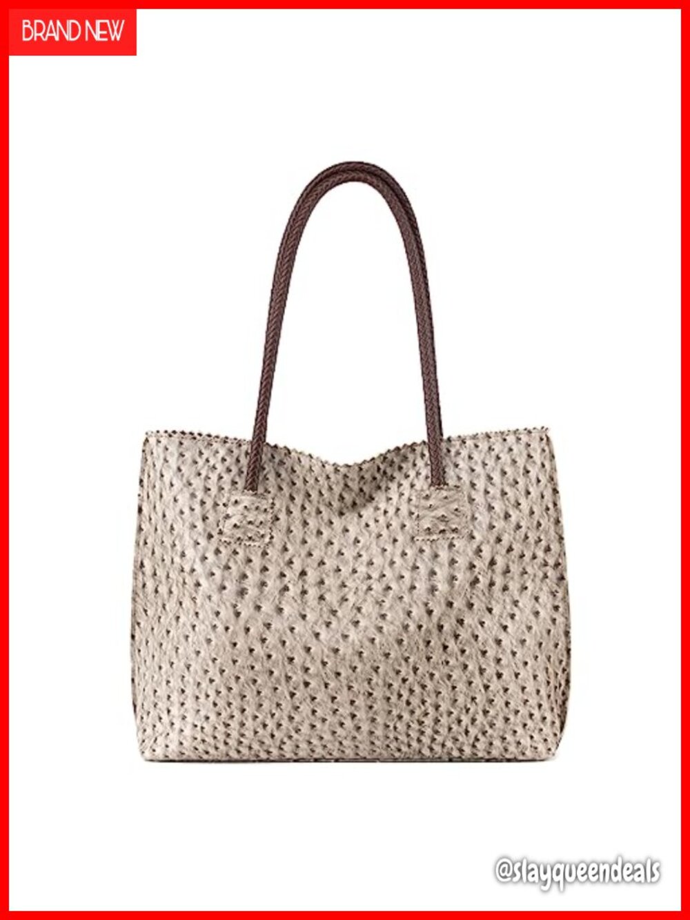 Large Ostrich Vegan Leather Tote Bag with Zipper for Women Work Travel